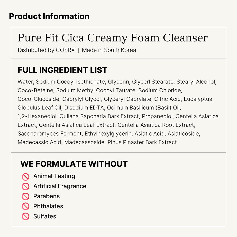 COSRX Pure Fit Cica Creamy Foam Cleanser store display showing Korean skincare option