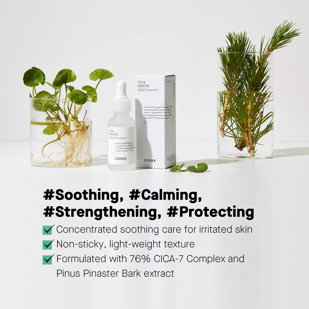COSRX Pure Fit Cica Serum application dropper ready to soothe redness.