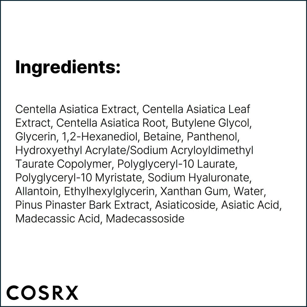 COSRX Pure Fit Cica Serum packaging closeup shows clean, dermatologist-tested formula.