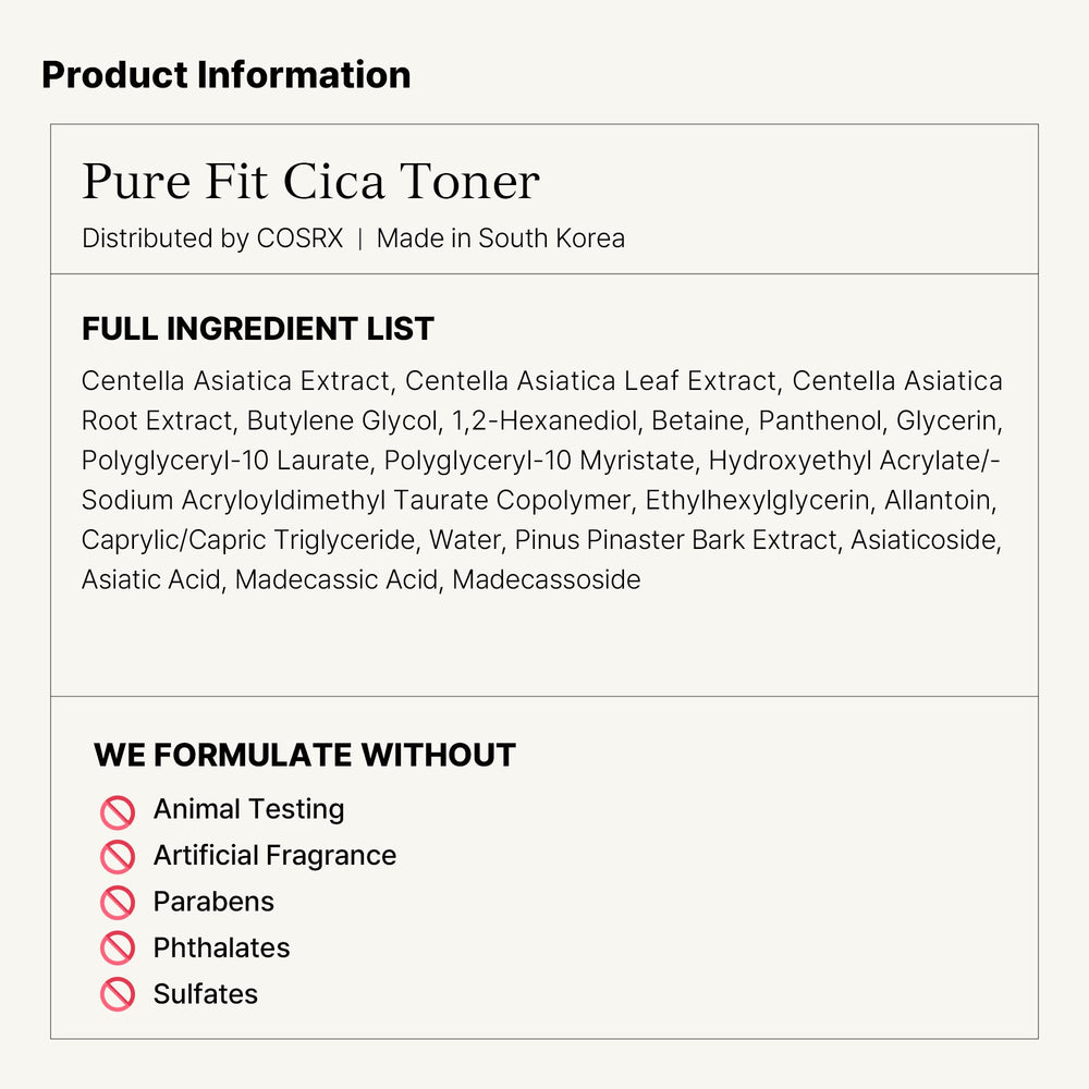COSRX Pure Fit CICA Toner finish shown soothing the skin.
