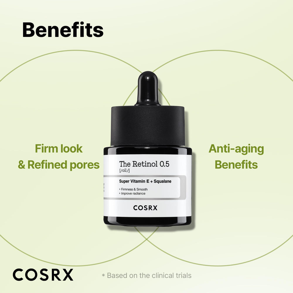 Packaging and label emphasize safe nightly use of COSRX Retinol 0.5 Oil
