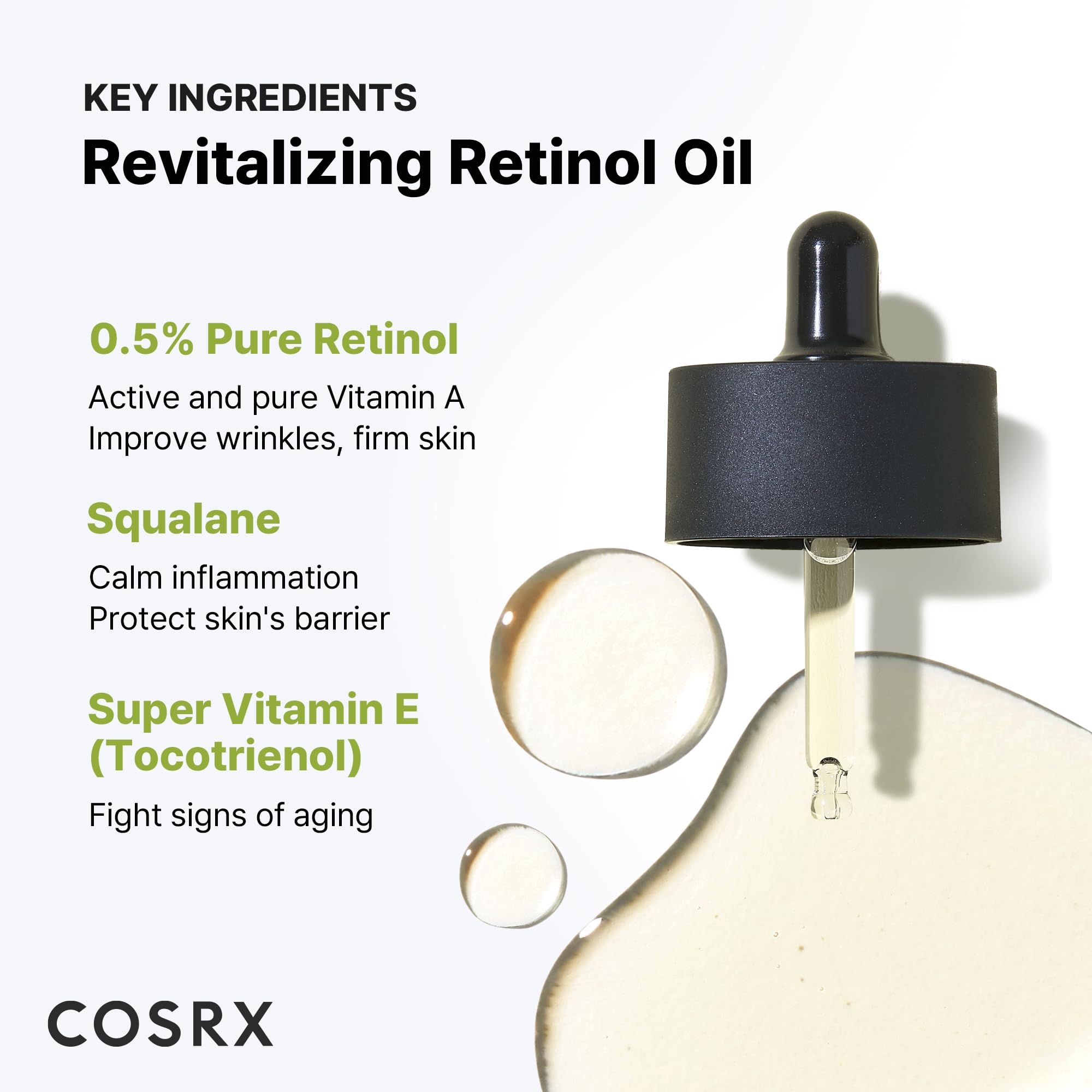 Close-up shows the silky texture of COSRX Retinol 0.5 Oil