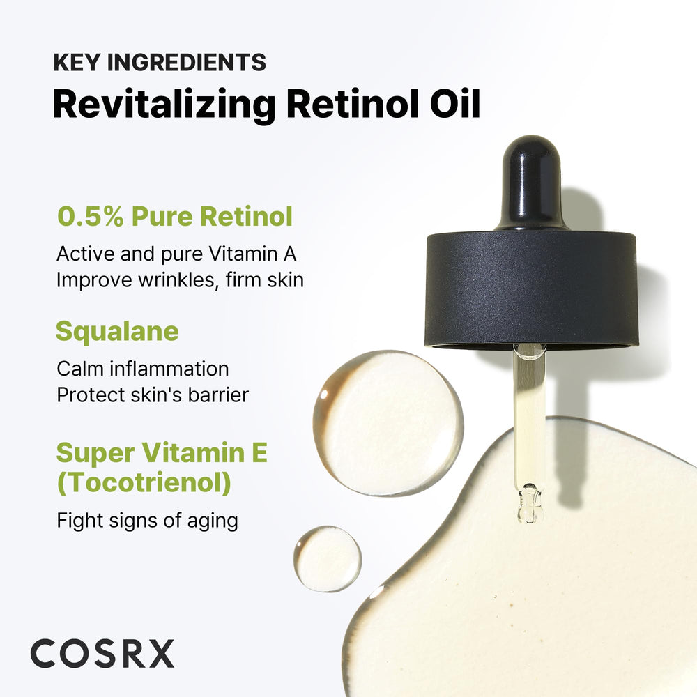 Close-up shows the silky texture of COSRX Retinol 0.5 Oil