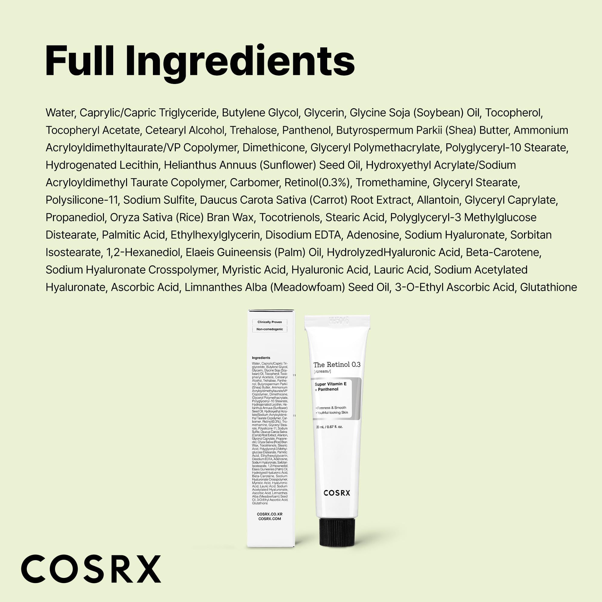 Packaging box for COSRX Retinol 0.3% Cream with label.