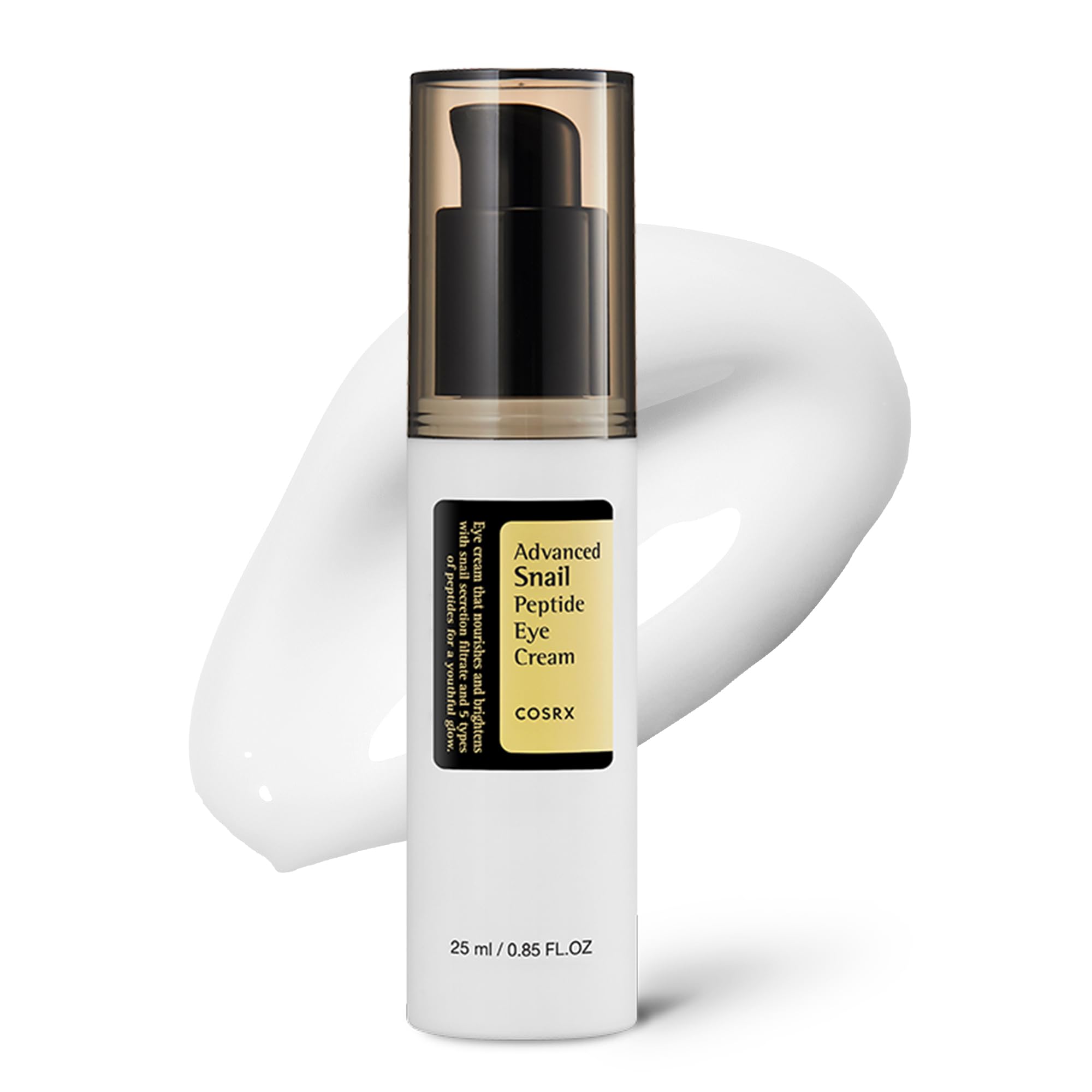 COSRX Snail Mucin Peptide Under Eye Cream bottle showing lightweight, fast-absorbing formula.