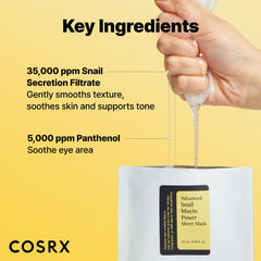 COSRX Snail Mucin Sheet Mask packaging close-up showing ingredients