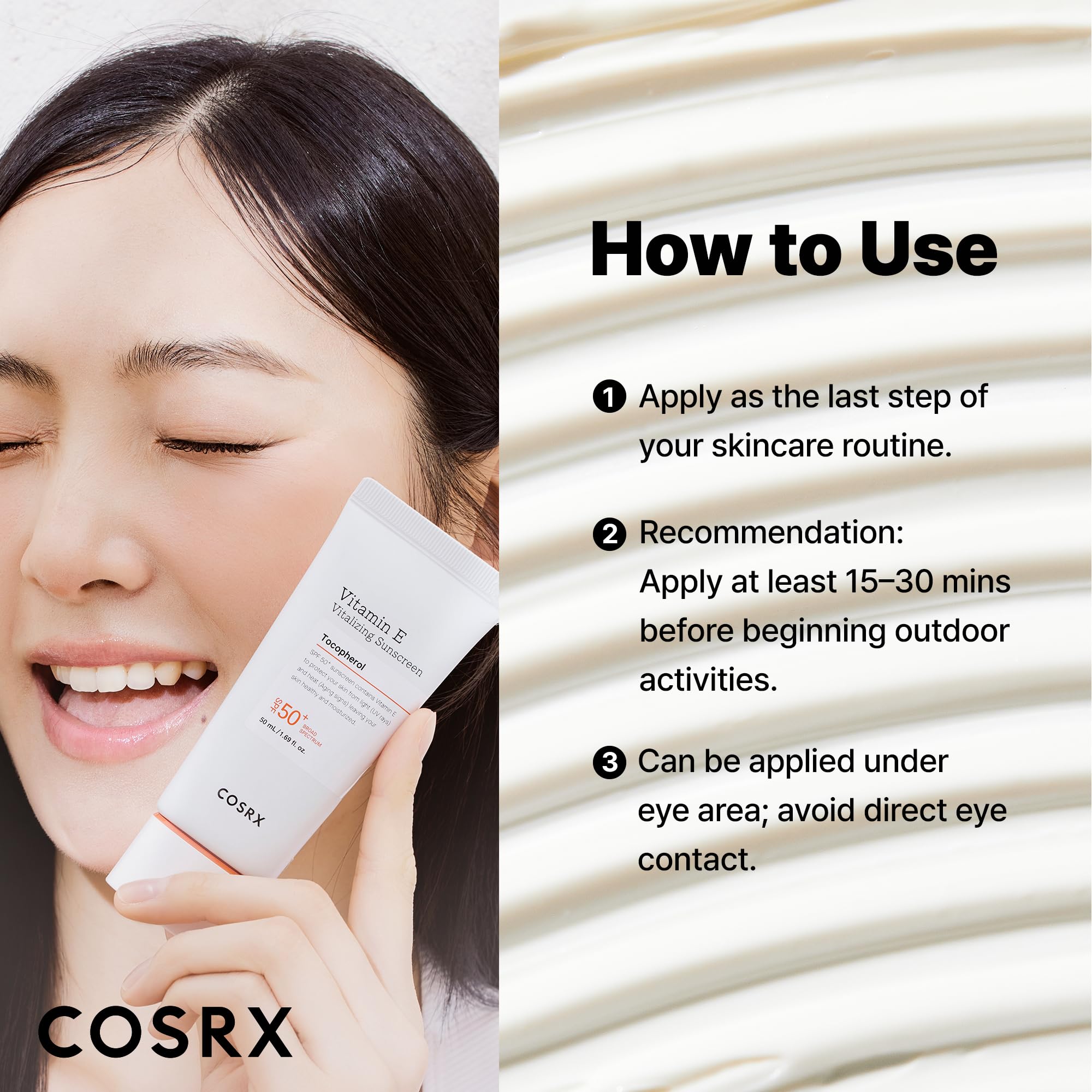 Applying COSRX Vitamin E Sunscreen on the face before makeup