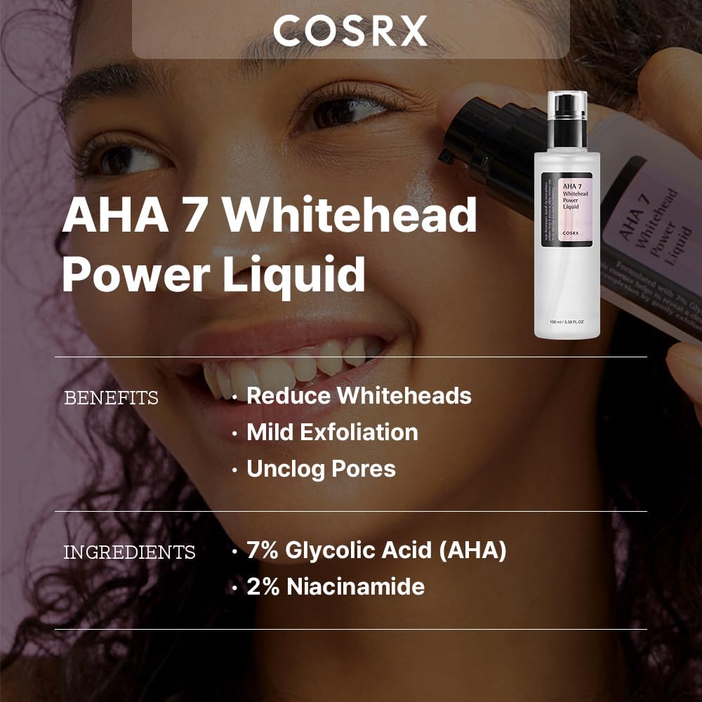 COSRX whitehead liquid on skin showing gentle clarifying action.