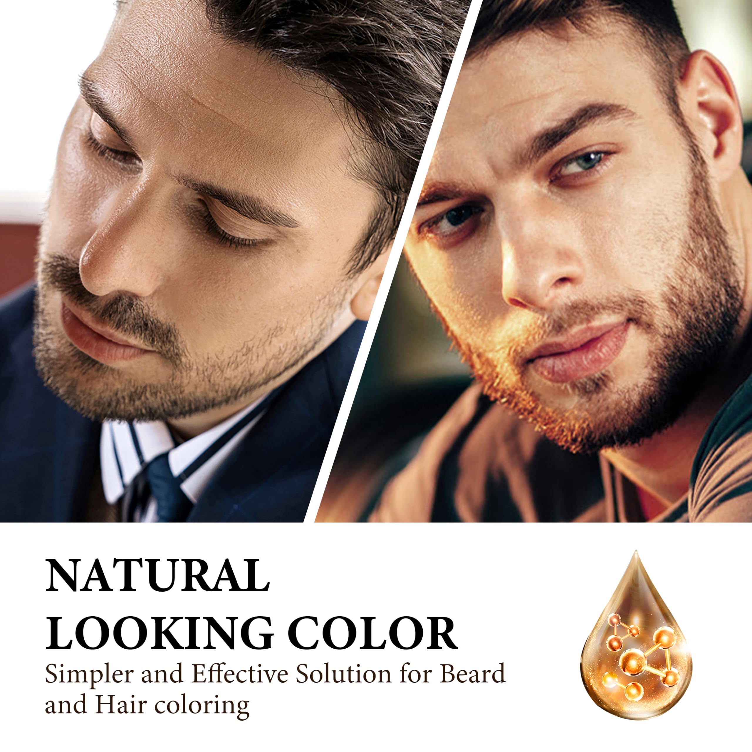 COSYAGE beard dye before-after images illustrate noticeable gray reduction.
