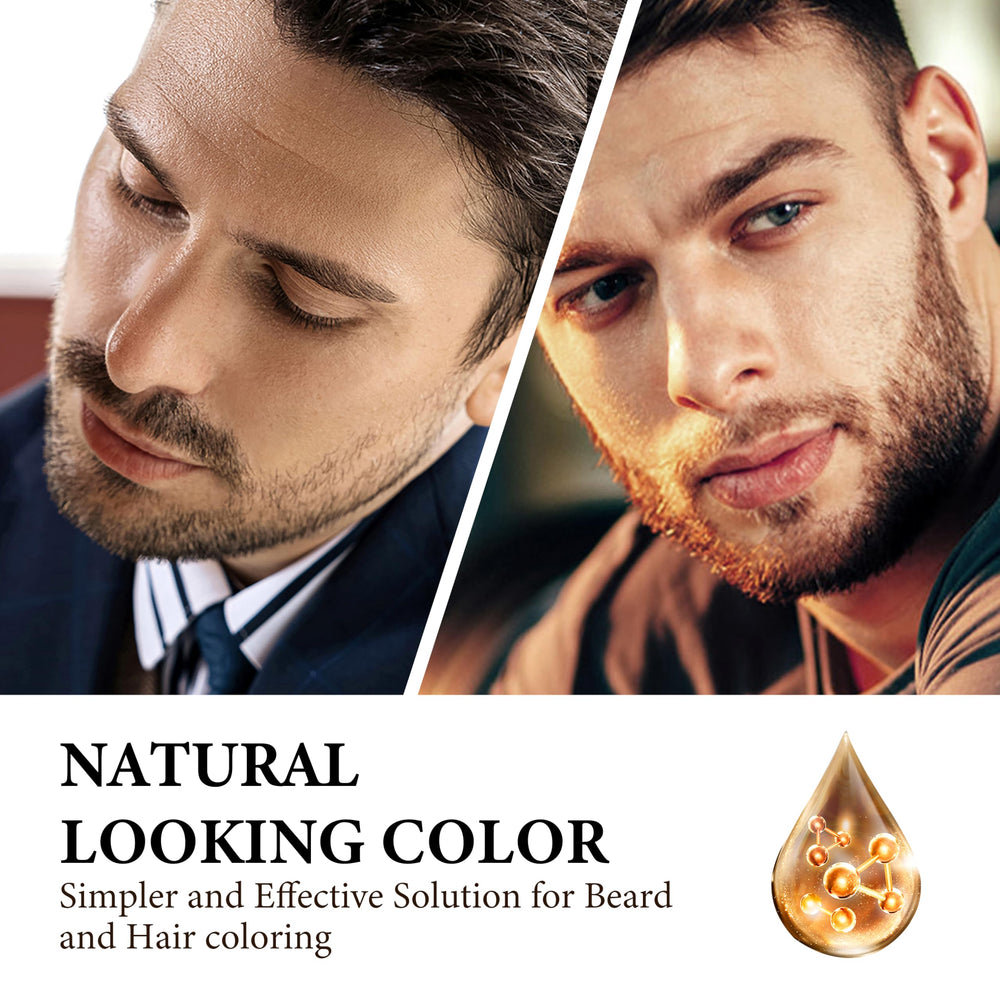 COSYAGE beard dye before-after images illustrate noticeable gray reduction.