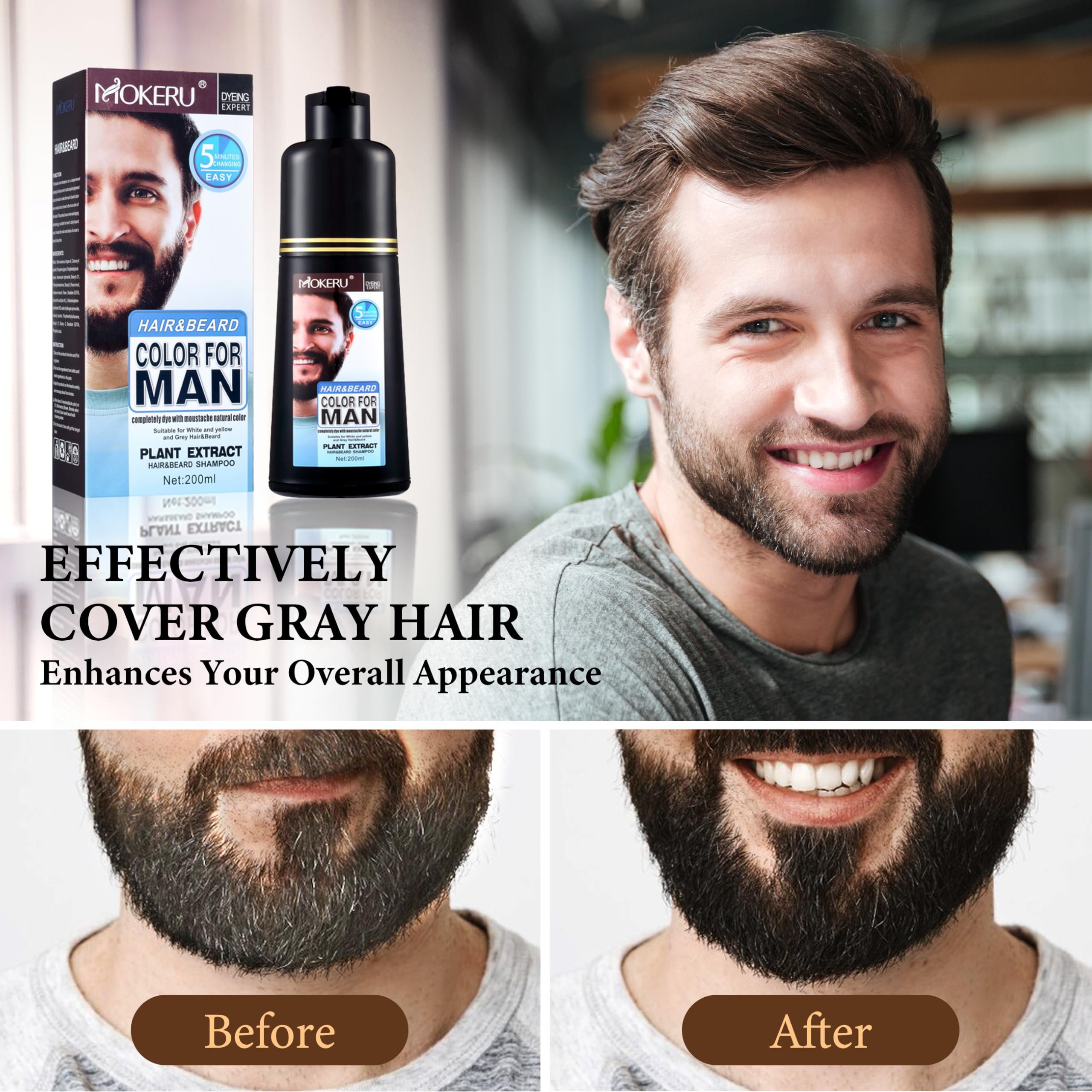 COSYAGE beard dye shampoo color blend demonstrates gray hair seamless integration.