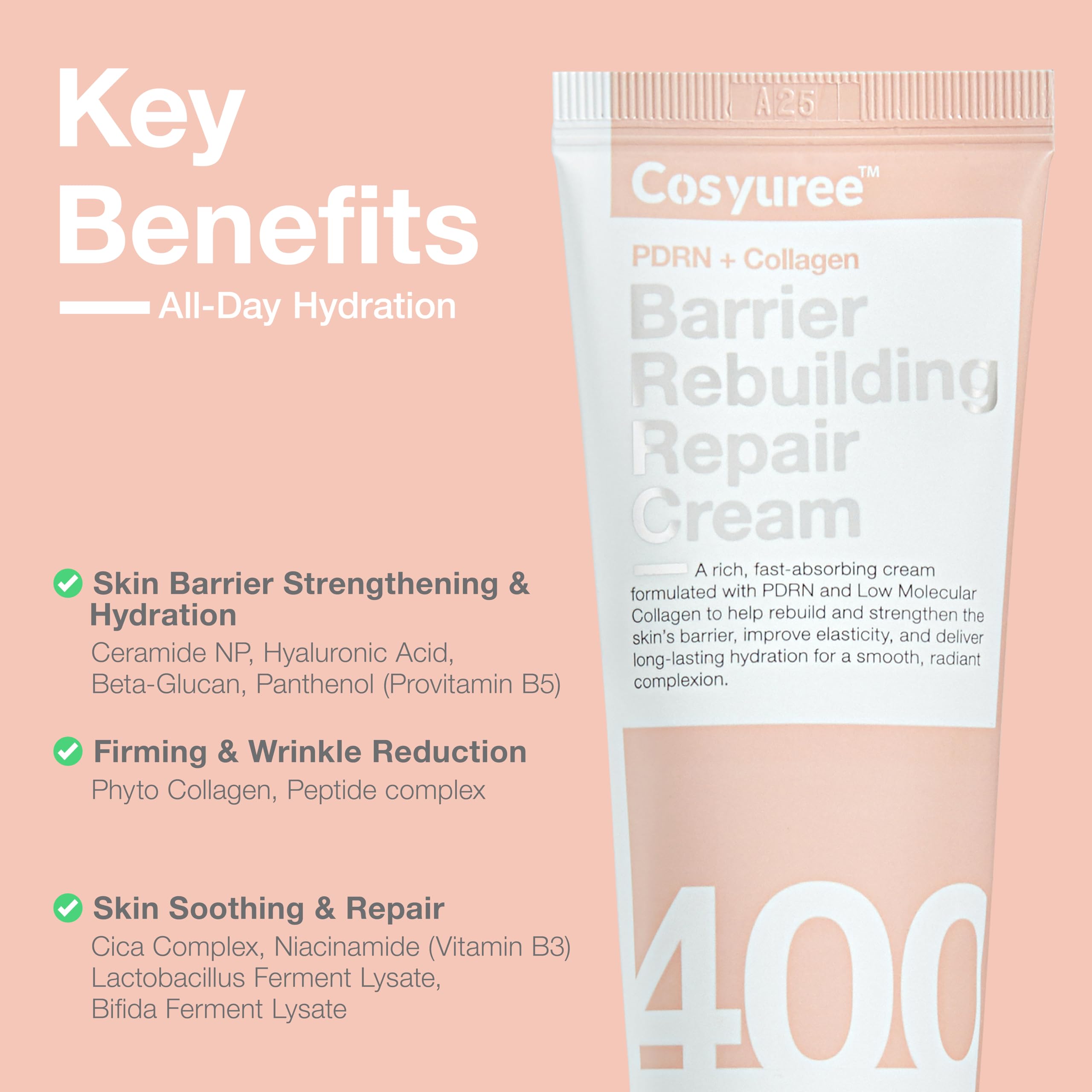 COSYUREE Collagen + PDRN Repair Cream niacinamide brightening tone close-up.