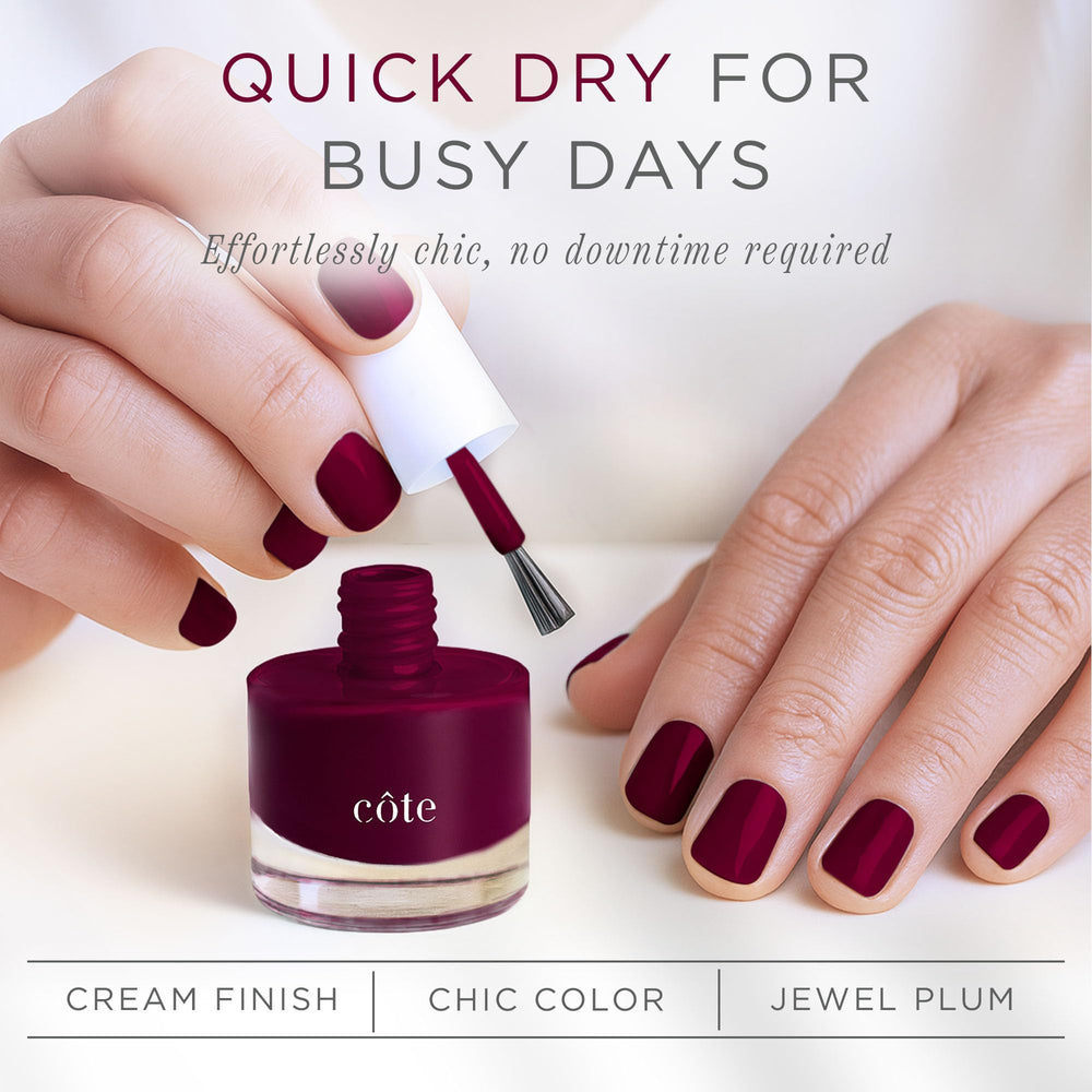 Cote Sangria brush application demonstrates smooth, one-stroke coverage.
