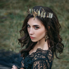 CoTeeZa Green Fairy Crystal Crown bronze crow branch accent adds vintage charm