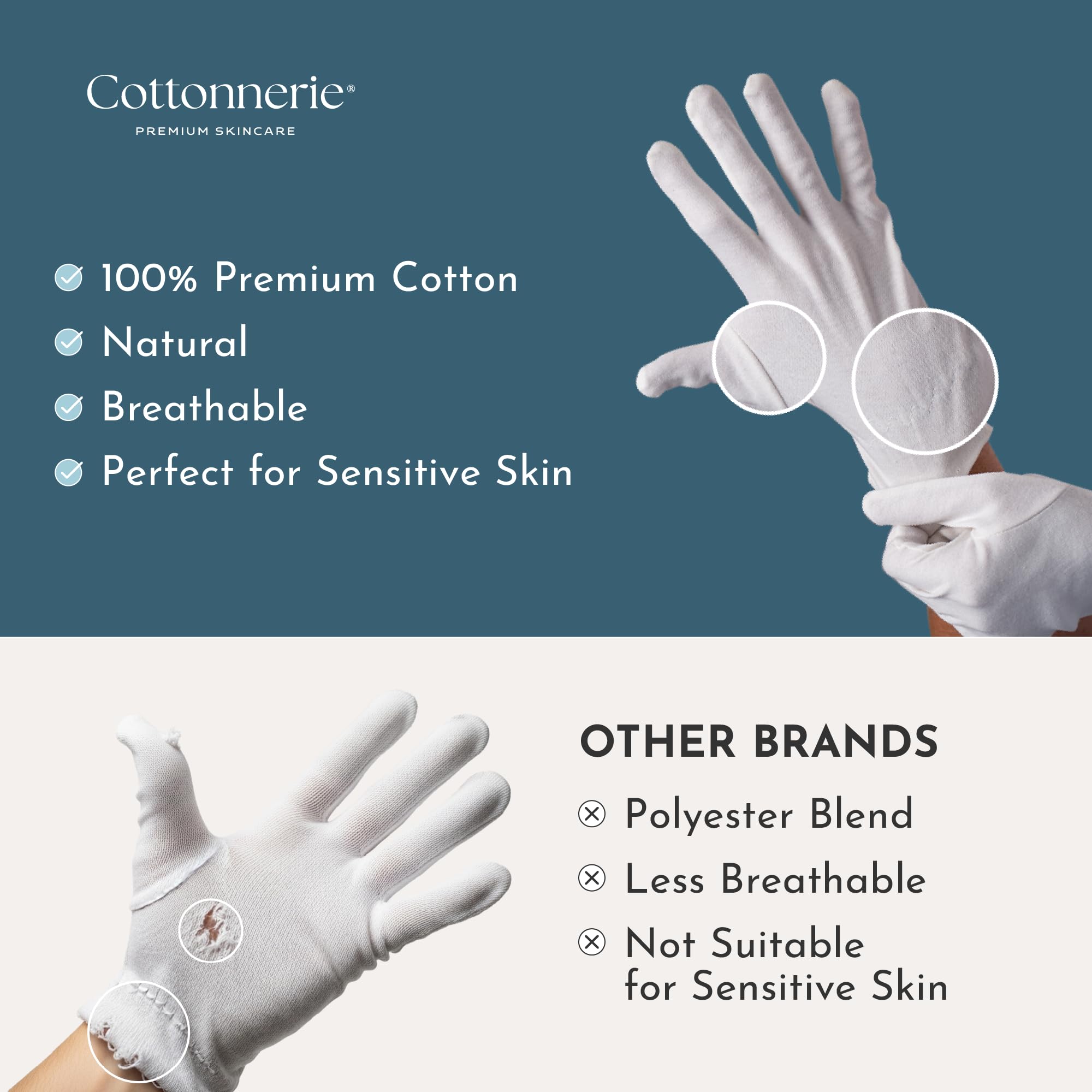Cottonnerie Original gloves showing reinforced seams and elastic wristband for secure wear