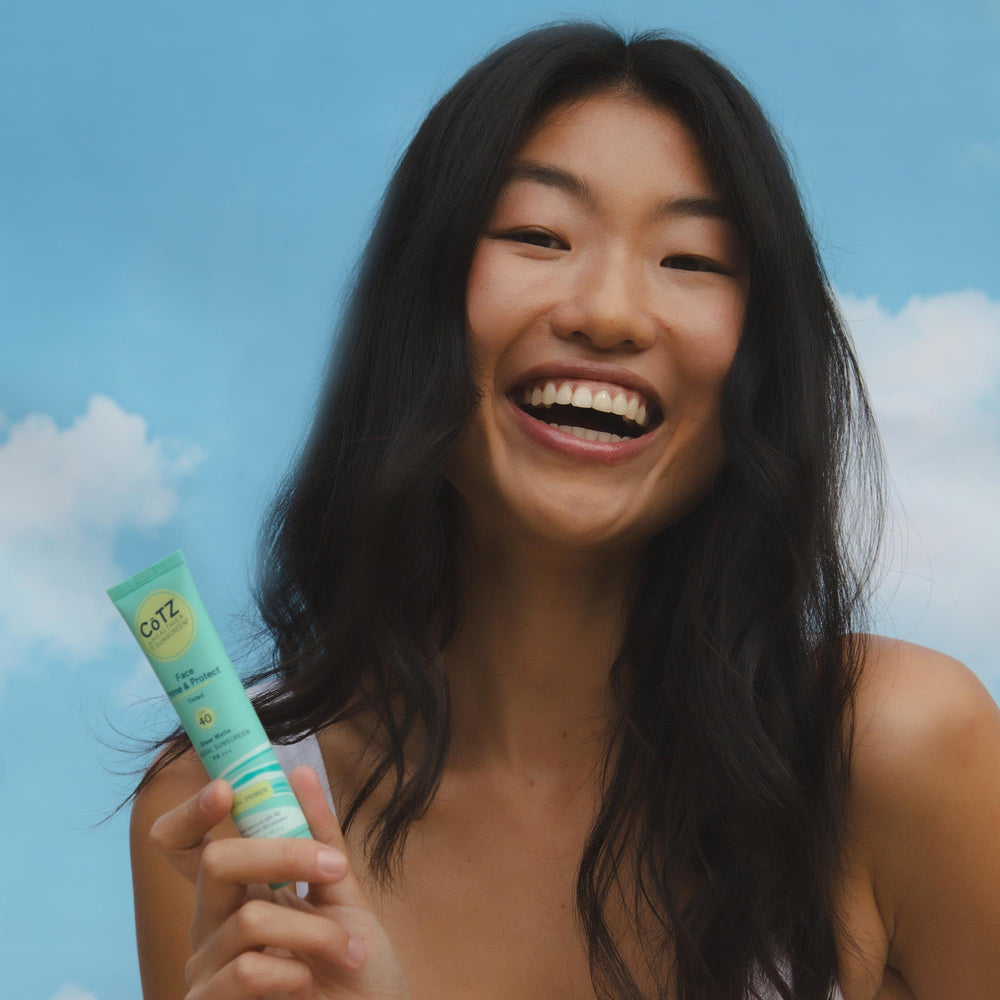 CoTZ Face Prime & Protect eye-area friendly sunscreen in use