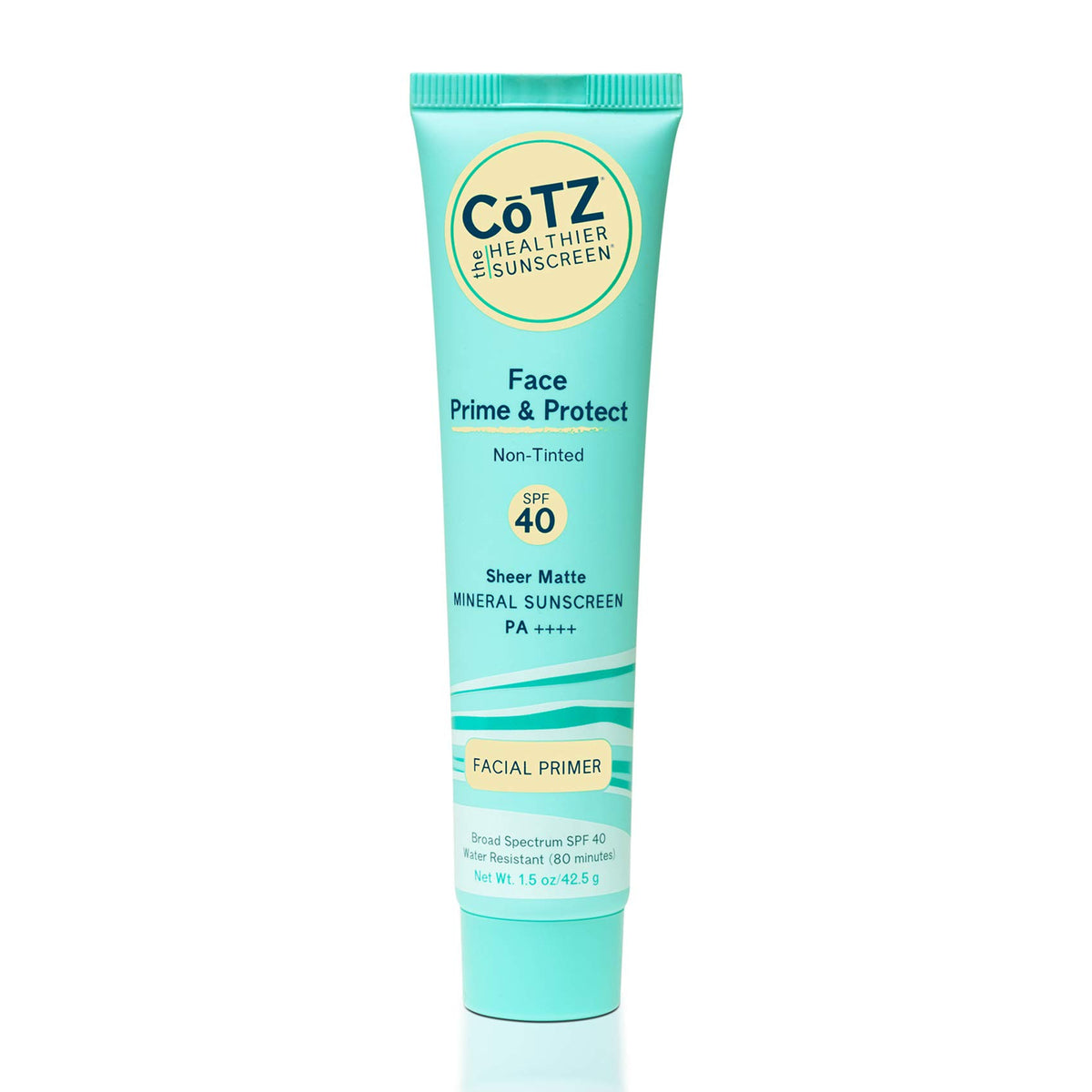 CoTZ Face Prime & Protect bottle showing mineral sunscreen with SPF 40 for a sheer, matte finish