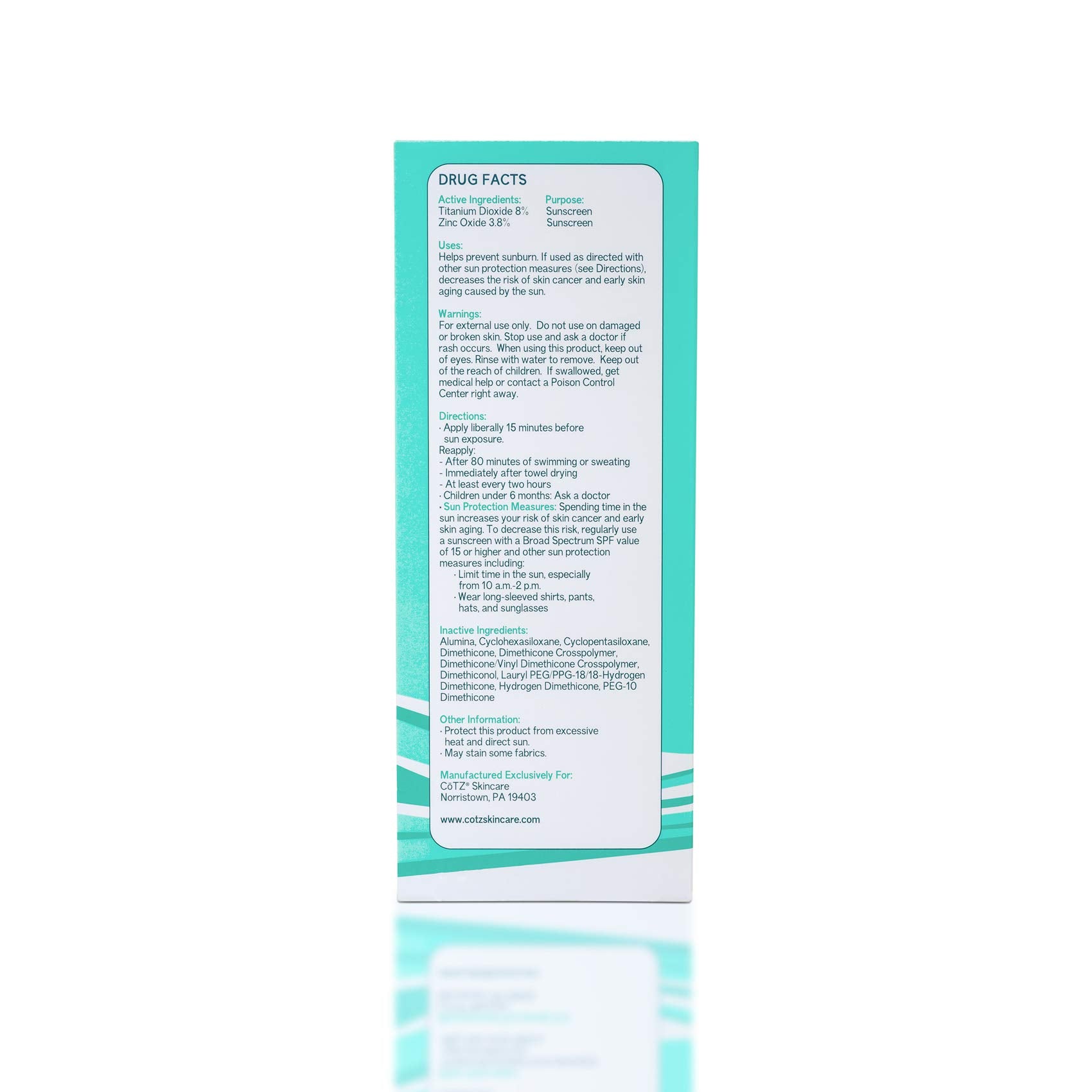 CoTZ Face Prime & Protect broad-spectrum label signaling UVA/UVB coverage
