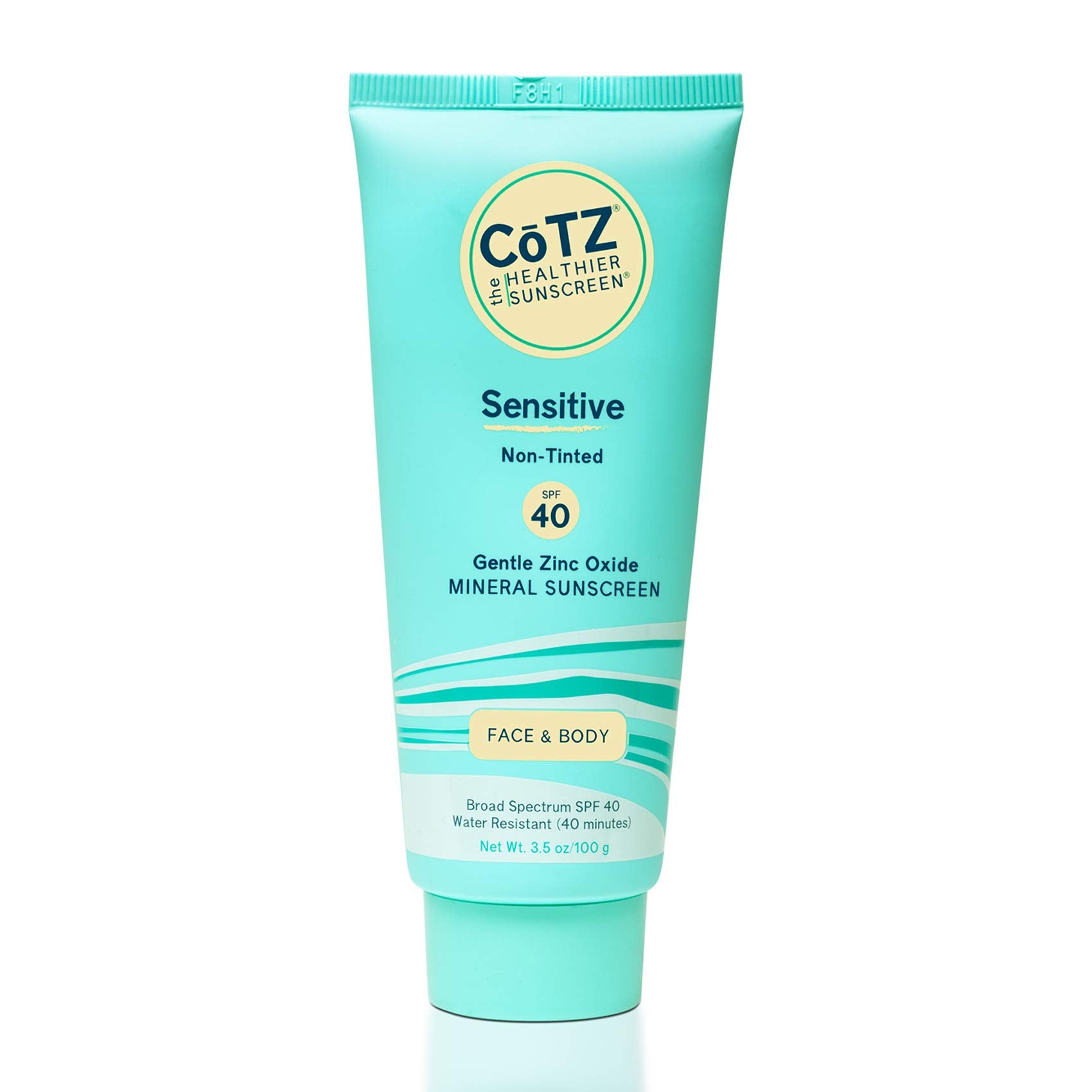 CoTZ Sensitive sunscreen bottle showing translucent cream for sensitive skin