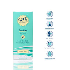 CoTZ Sensitive sunscreen label SPF 40 highlights protective mineral filter