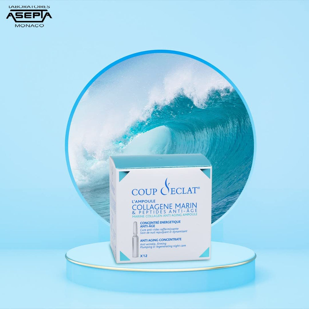 Coup d'Eclat Marine Collagen Ampoules packaging showcases travel-friendly design.