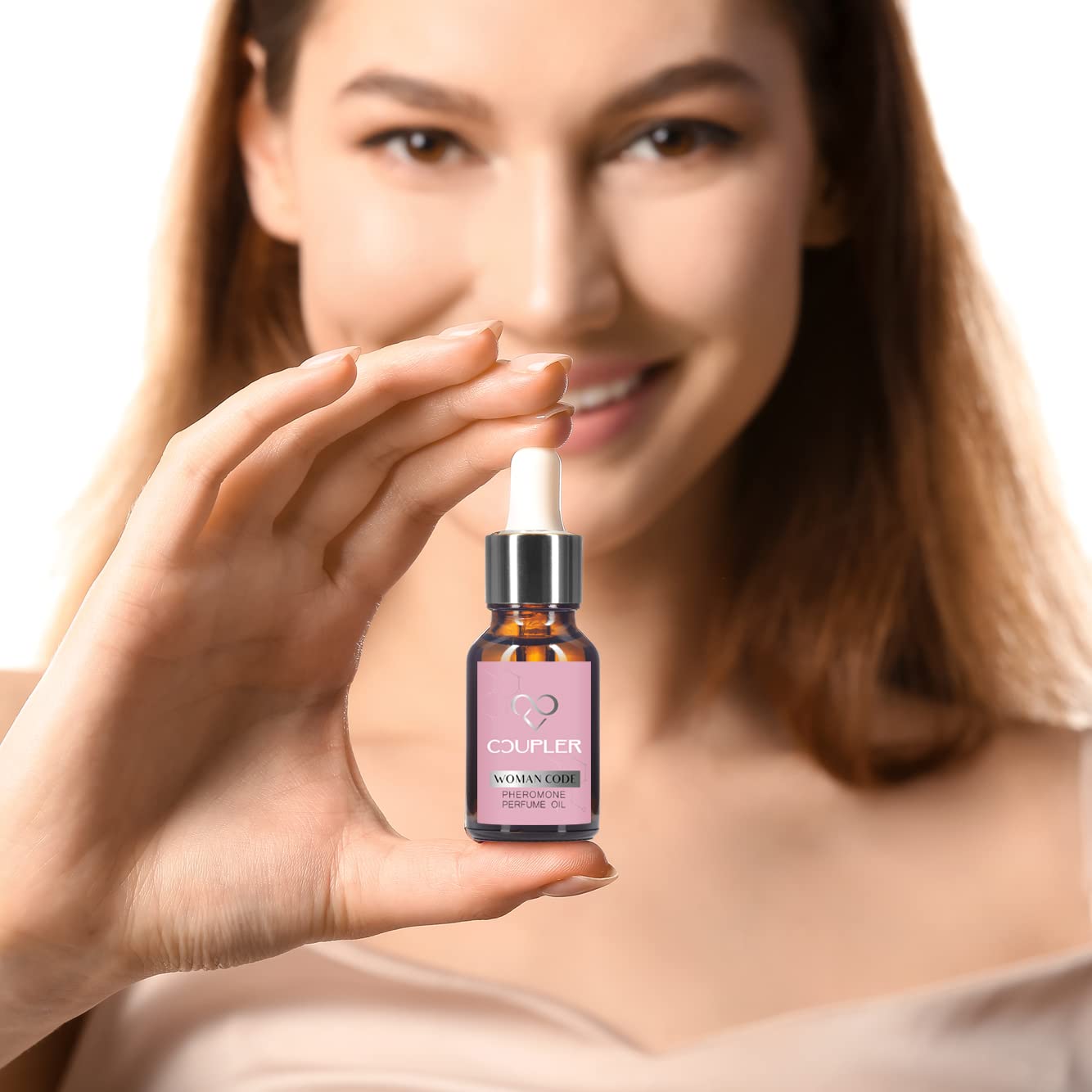COUPLER pheromone oil women application on skin demonstrates long-release fragrance