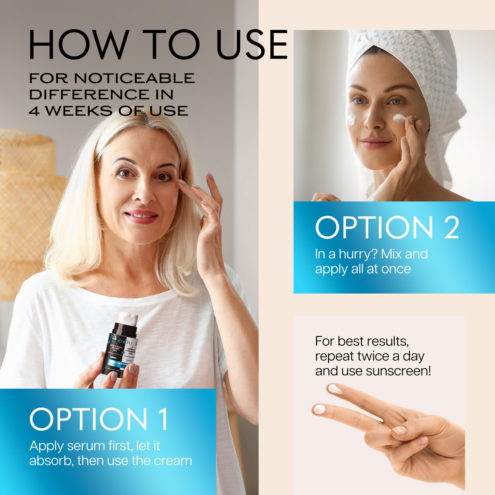 COUPLX decollete-care image demonstrates comprehensive face and neck regimen