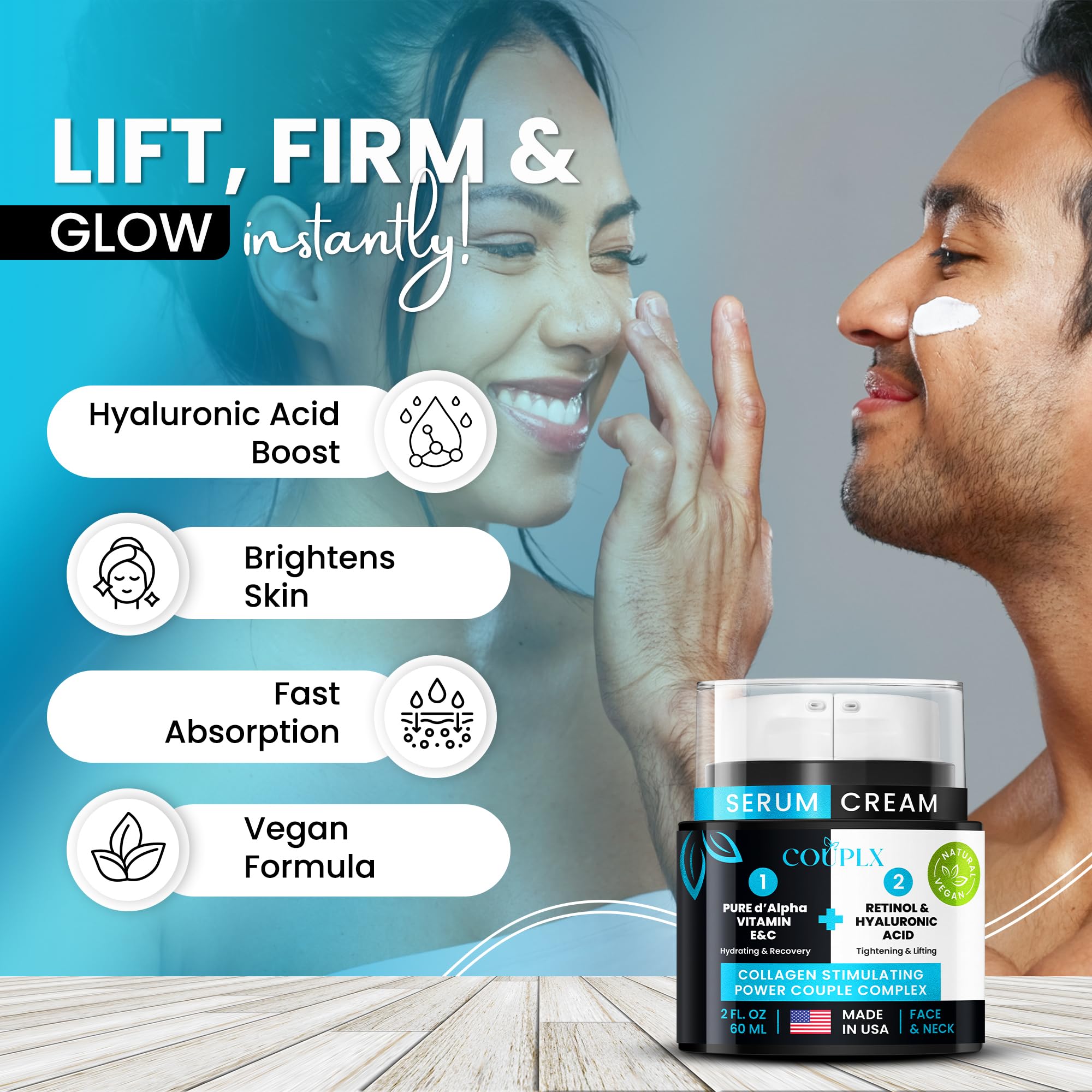 COUPLX ingredients blend label highlights vitamins A, B3 and vegan oils