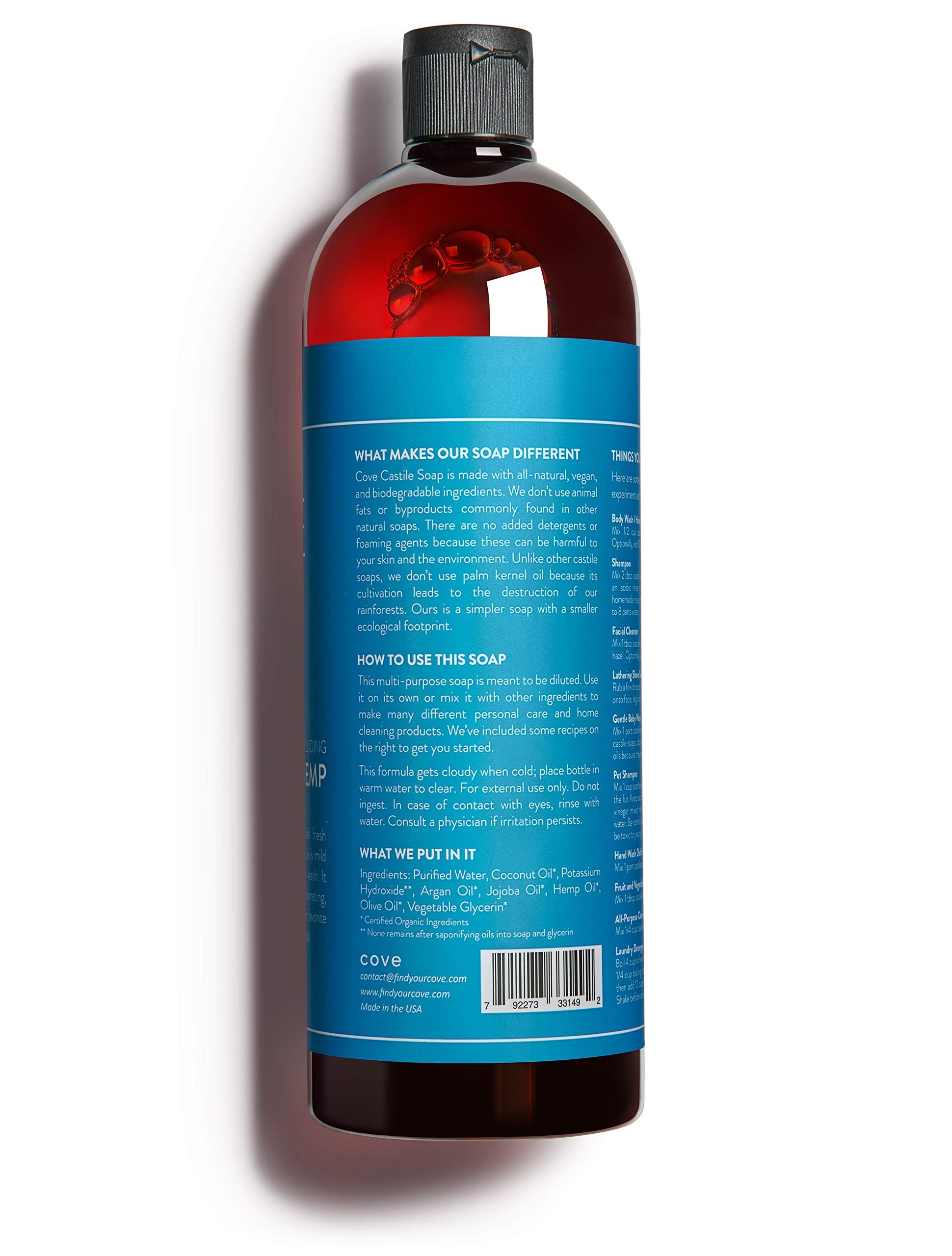 Cove Castile Soap Unscented with organic oils close-up showing nourishing blend