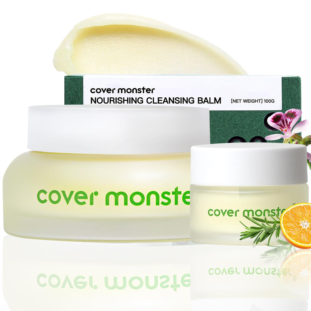 COVER MONSTER cleansing balm texture close-up, silky melt-away formula for gentle makeup removal