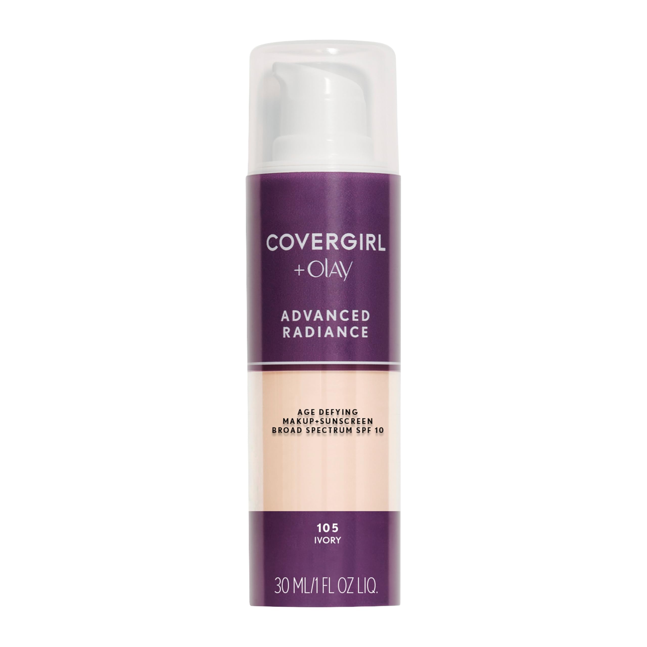 CoverGirl Advanced Radiance foundation bottle with radiant, anti-aging formula for flawless skin