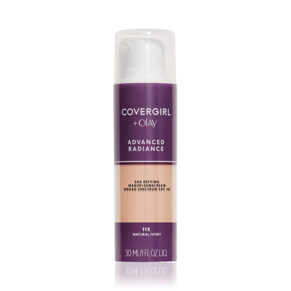 COVERGIRL Advanced Radiance Foundation Natural Ivory bottle front showing radiant coverage
