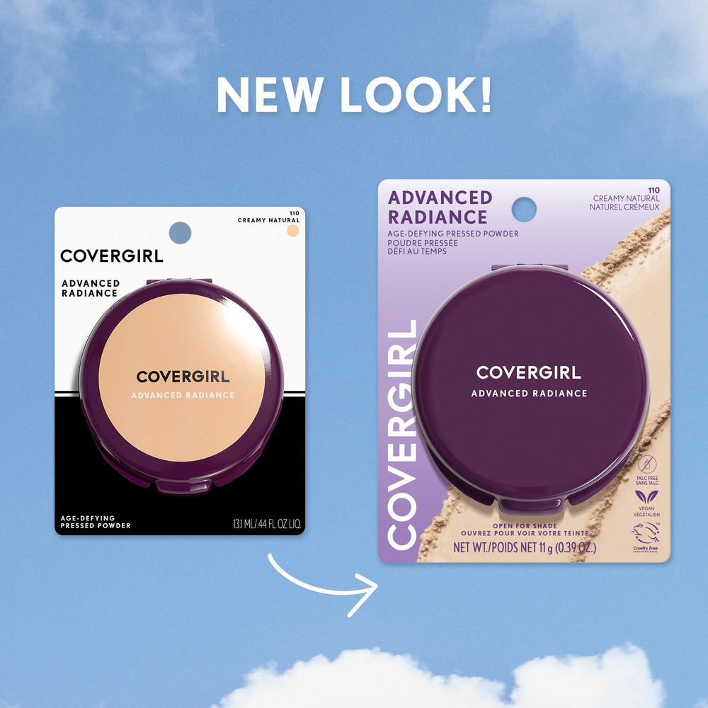 CoverGirl Advanced Radiance pressed powder Natural with puff for on-the-go touch-ups.
