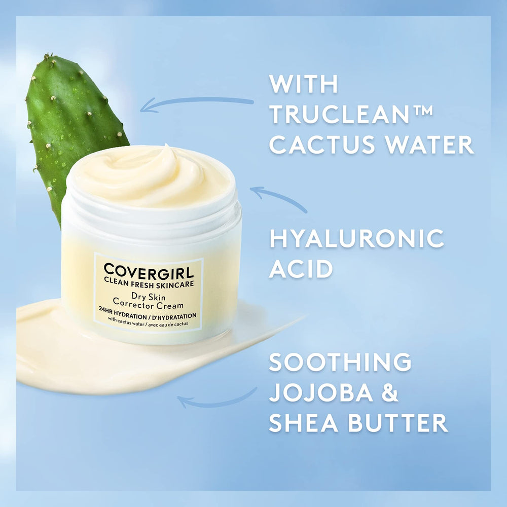 CoverGirl Clean Fresh Skincare Dry Skin Corrector Cream with hyaluronic acid for moisture.