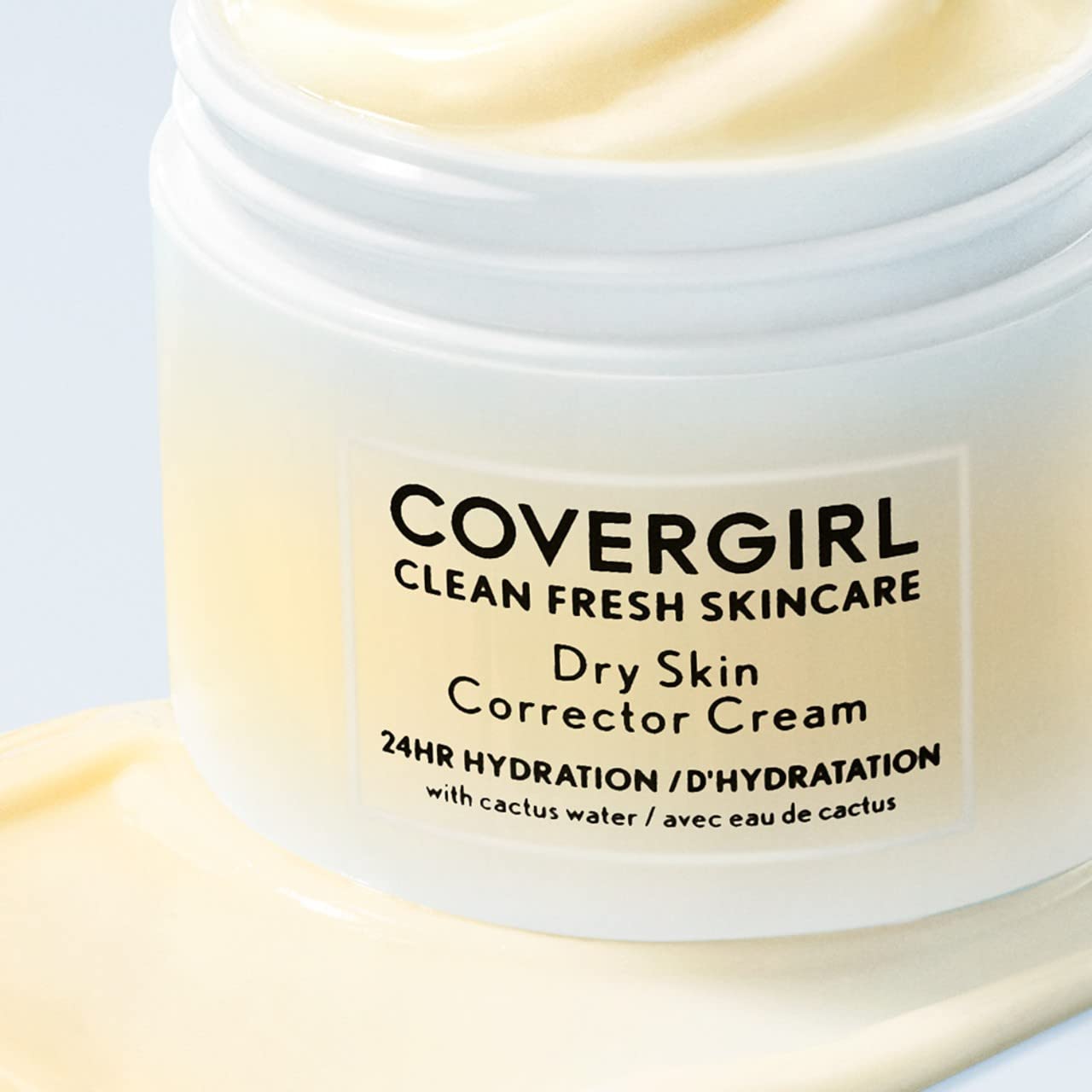 CoverGirl Clean Fresh Skincare Dry Skin Corrector Cream box and bottle on shelf.