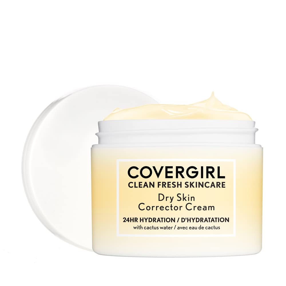 CoverGirl Clean Fresh Skincare Dry Skin Corrector Cream jar shows rich hydration for dry skin.