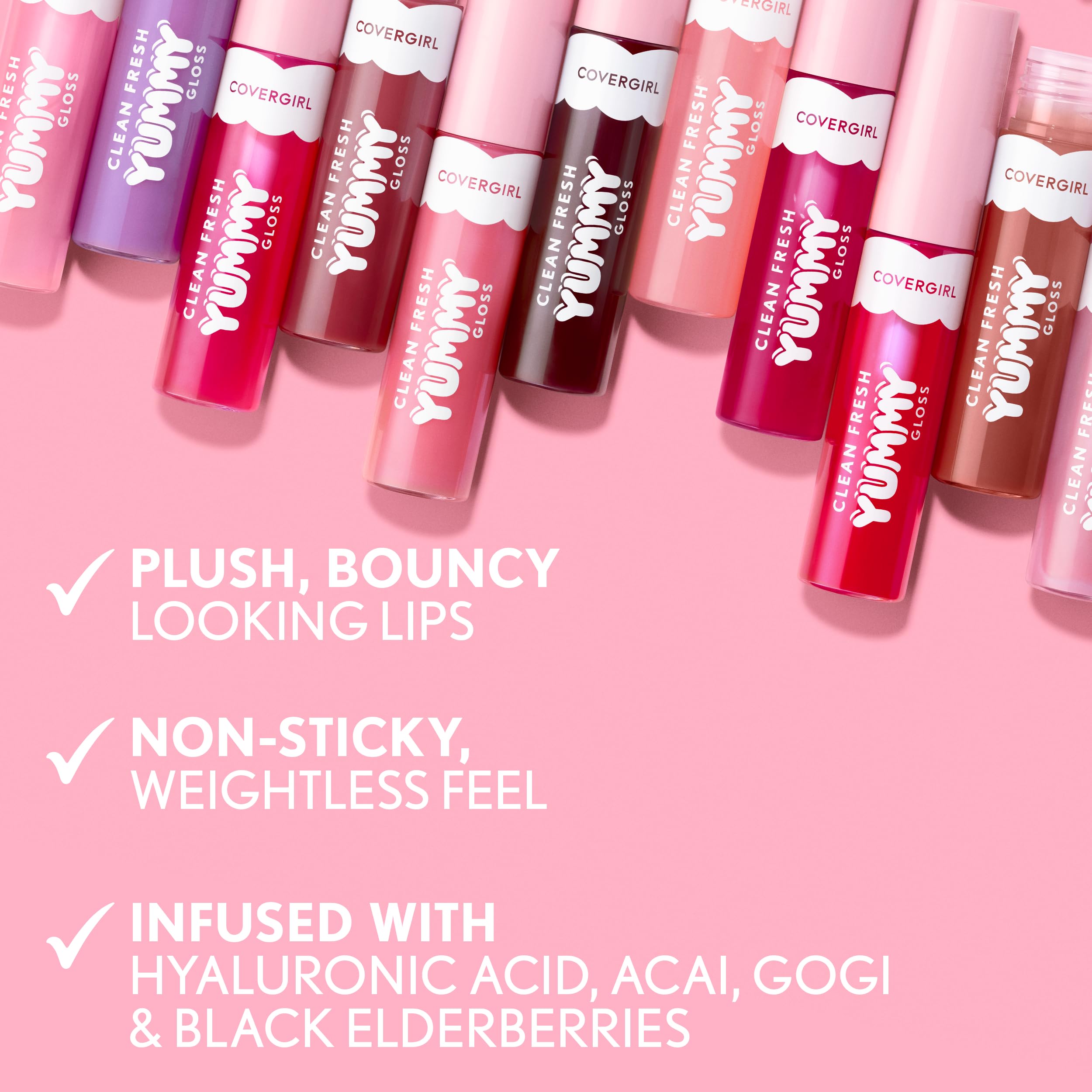 CoverGirl Clean Fresh Yummy Lip Gloss Sunrise Blush shade on lips.