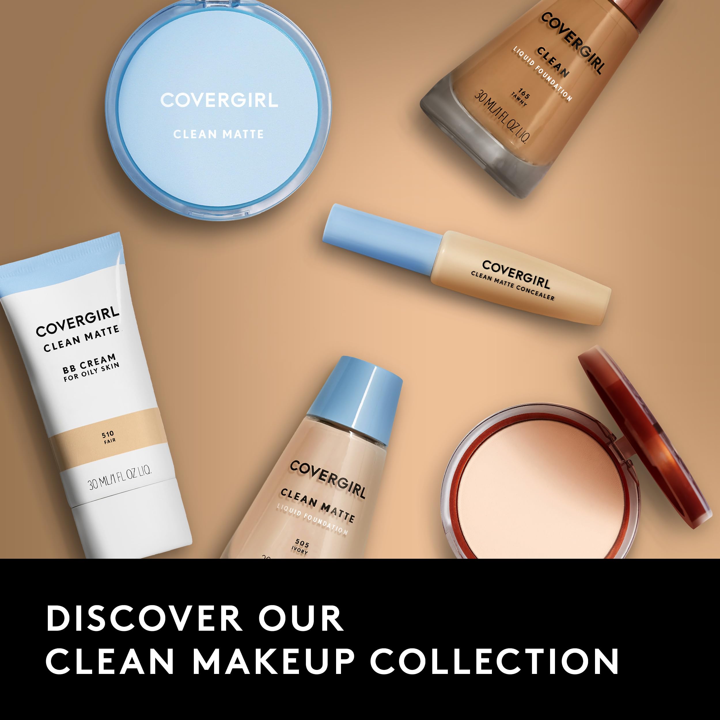 COVERGIRL Clean Liquid Foundation Deep Golden 170 packaging and shade card in the lineup