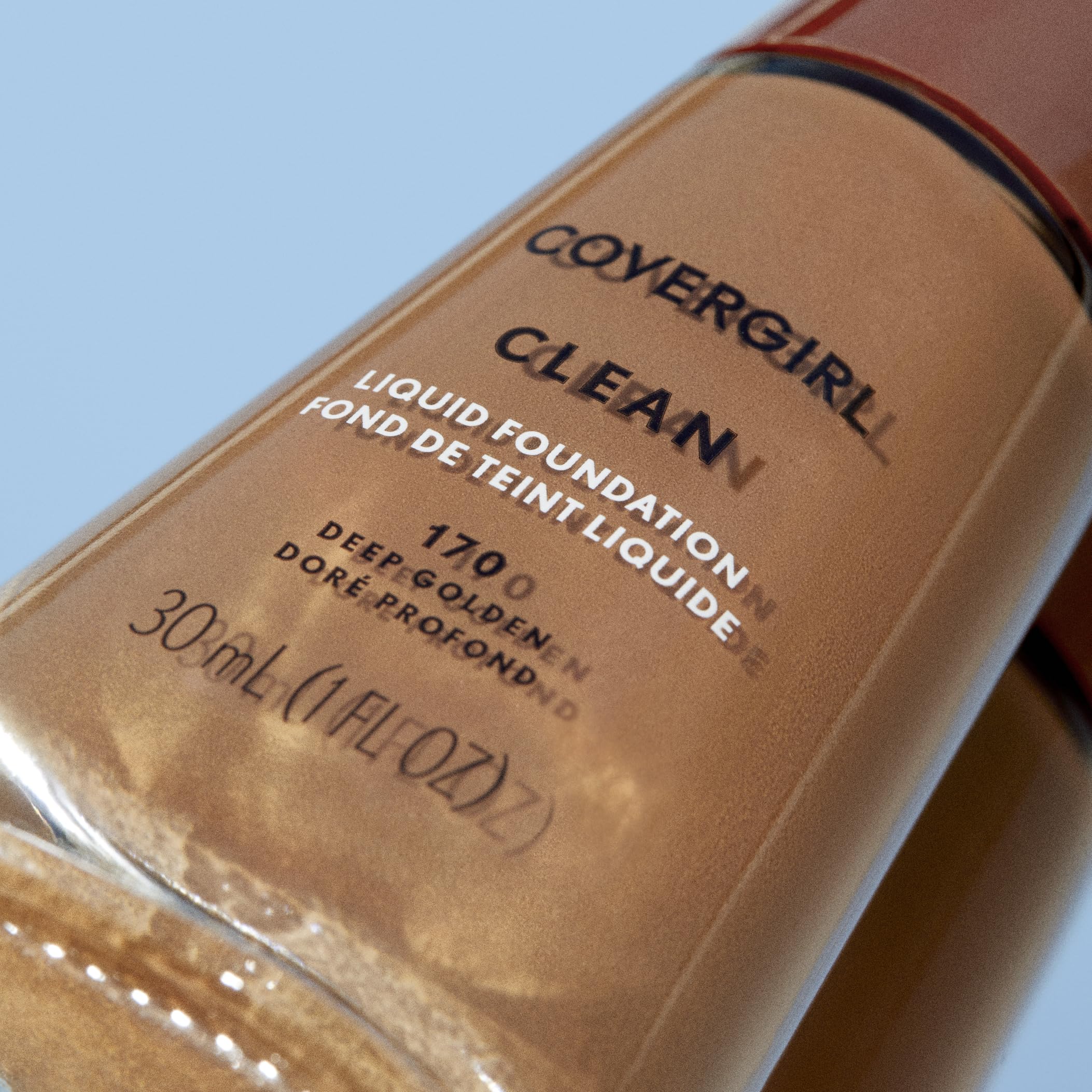 COVERGIRL Clean Liquid Foundation Deep Golden 170 swirled on skin for smooth blend