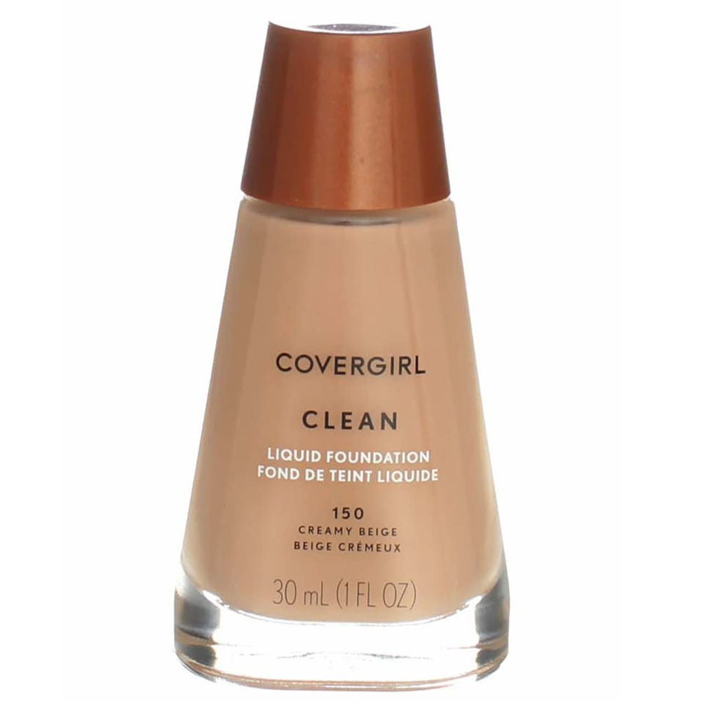 CoverGirl Clean Liquid Makeup Creamy Beige 150 swatch shows natural finish.