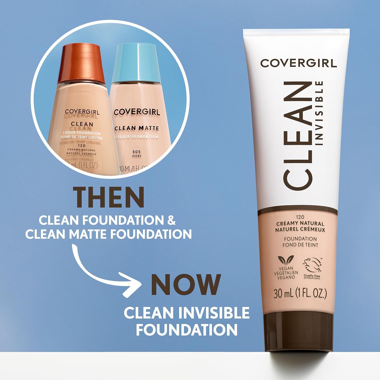 CoverGirl Clean Matte foundation matte finish shown on skin swatch.
