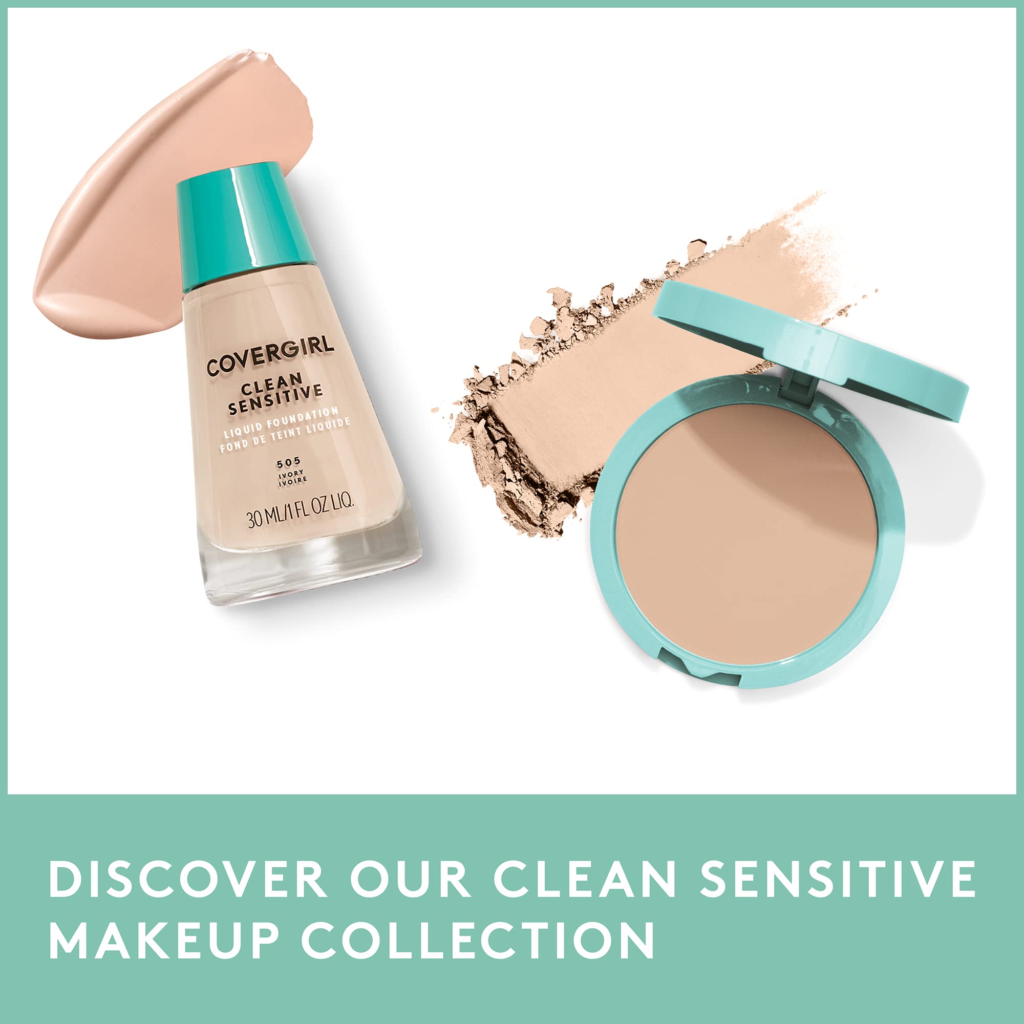 CoverGirl Clean Sensitive Skin Foundation close-up shows natural coverage and minimized pores.