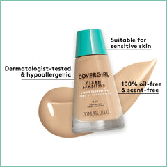 CoverGirl Clean Sensitive Skin Foundation texture swatch reveals natural finish without caking.