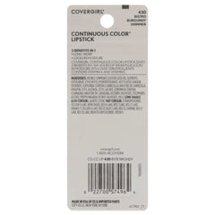CoverGirl Continuous Color Lipstick 430 Bistro Burgundy application image highlighting smooth, buildable coverage.