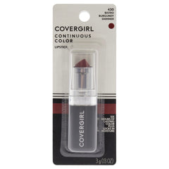 CoverGirl Continuous Color Lipstick 430 Bistro Burgundy swatch shows rich, long-lasting color.