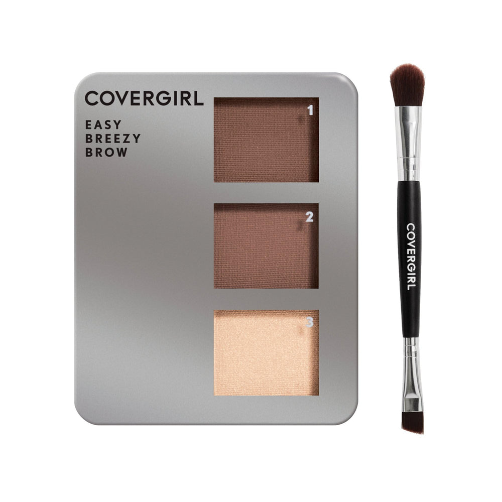 CoverGirl Easy Breezy Brow Powder Kit palette with three brow shades for precise, natural brow filling
