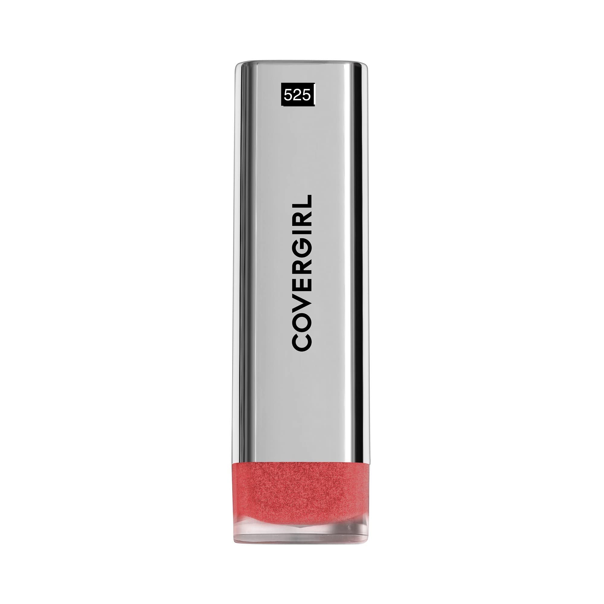 CoverGirl Exhibitionist Metallic lip texture close-up highlighting creamy feel.