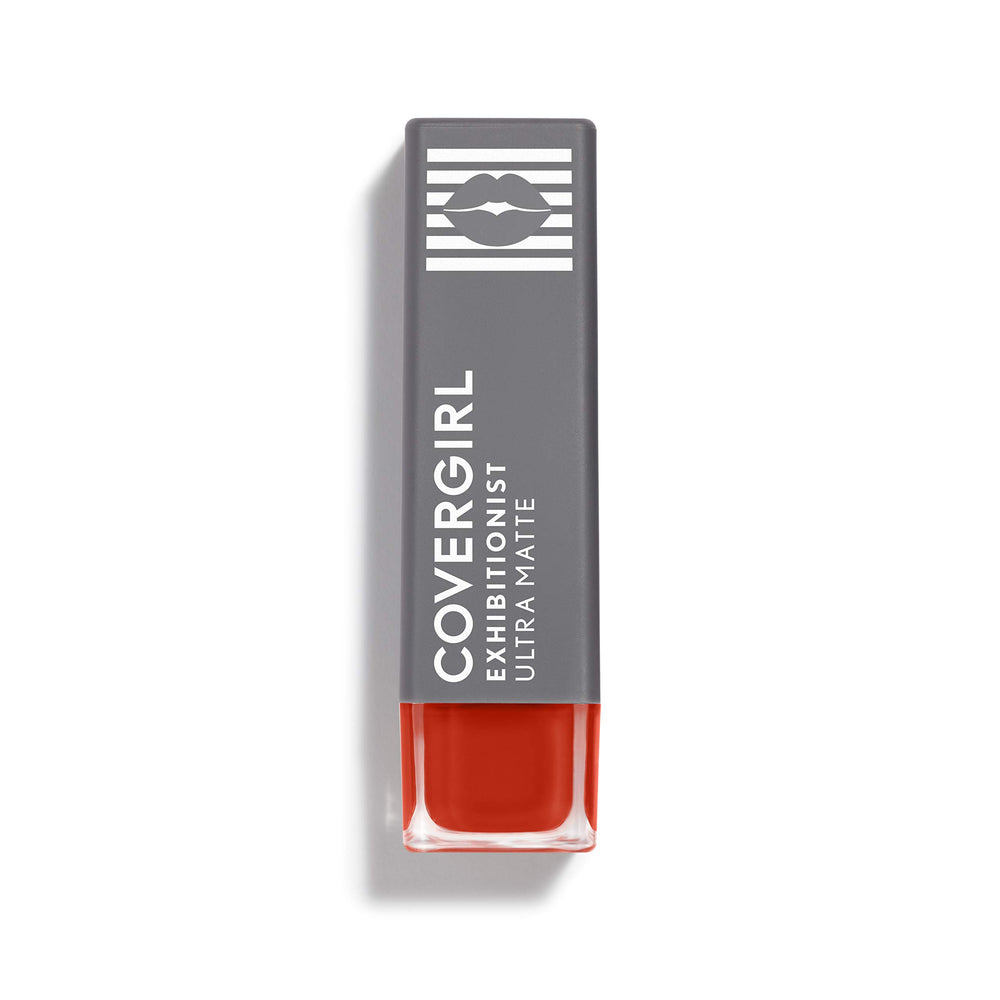 CoverGirl Exhibitionist lipstick application shows smooth glide and comfortable matte finish.