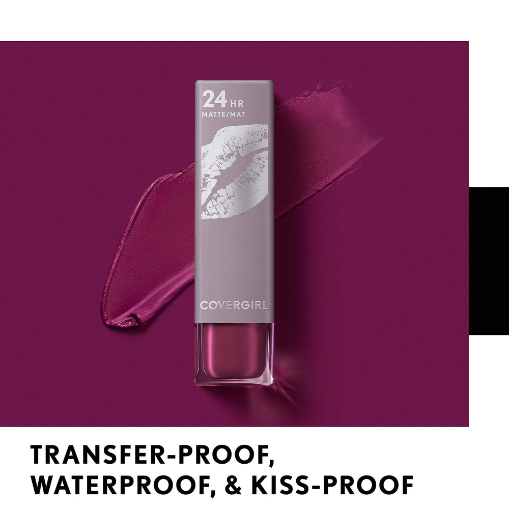 CoverGirl Exhibitionist Ultra Matte Lipstick High Roller swatch on lips with velvety texture