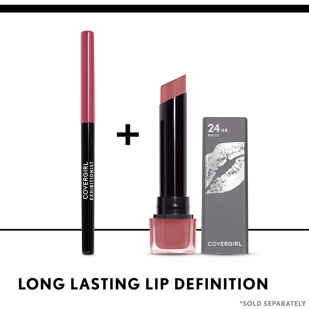 CoverGirl Exhibitionist Ultra Matte Lipstick High Roller transfer-proof claim in action